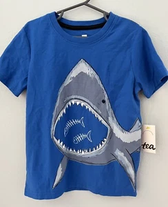 Tea Collection Boys Size 6 Graphic Tee Shark Snack Attack Blue Short Sleeve - Picture 1 of 8