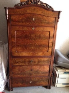 Antiker Schreibschrank Louis Philippe um 1870 Massivholz mit Wurzelfurnier - Bild 1 von 24