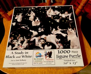 A Study in Black and White Cat puzzle 1000 pc, Art by Lori Schory Item #35180 - Picture 1 of 1