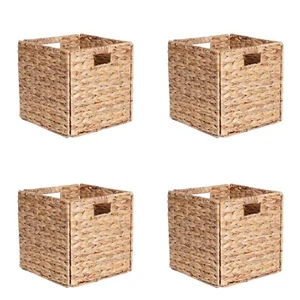 4pcs Water Hyacinth Handwoven Storage Basket with Handles Foldable Storage Bins - Picture 1 of 11