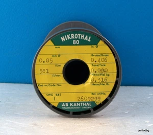 Alambre Nichrome 0,05 mm 44 AWG 581 Ώ/m/177 Ώ/Ft 316gr NIKROTHAL 80 KANTHAL RARO - Imagen 1 de 5