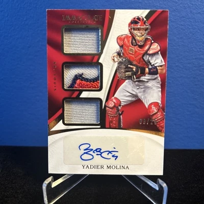 2017 Panini Immaculate Triple Patch Auto Yadier Molina #TMA-YM /25 (AU, MEM) - Image 1 of 3