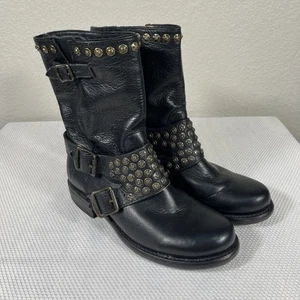FRYE JENNA KURZE KNÖCHELSTIEFEL METALLNIETEN SCHWARZ LEDER MOTORRADSTIEFEL GRÖSSE 5,5B - Bild 1 von 12