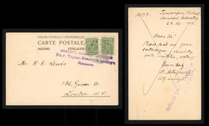 1915 Russia Finland Postcard to GB 4k 'Military Censor Torneo' WWI Tammerfors - Picture 1 of 3