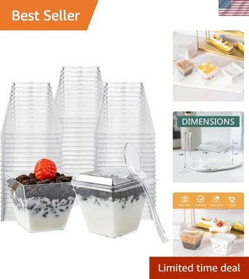 Pack de 60 tazas de postre cuadradas de plástico con tapas y cucharas Foto 1 de 4