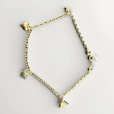 Brazalete con dije de oro amarillo de 14K 9,75 pulgadas 5,7 mm 5,6 G corazón tortuga estrella elefante circonita cúbica Foto 1 de 4