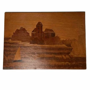 Hand Made Intarsia Wood Wall Plaque Mansion On The Island View From My Sailboat - Picture 1 of 8