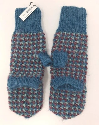Mitones 100 % lana tejidos a mano sin dedos abatibles azules hechos en Nepal nuevos con etiquetas Foto 1 de 4