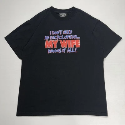 Camisa De Colección Steve & Barrys Para Hombres M Negra No Necesita Una Enciclopedia Esposa Sabe Broma Foto 1 de 4