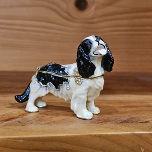 Black And White Springer Spaniel Dog Jeweled Box Rhinestones - Picture 1 of 6