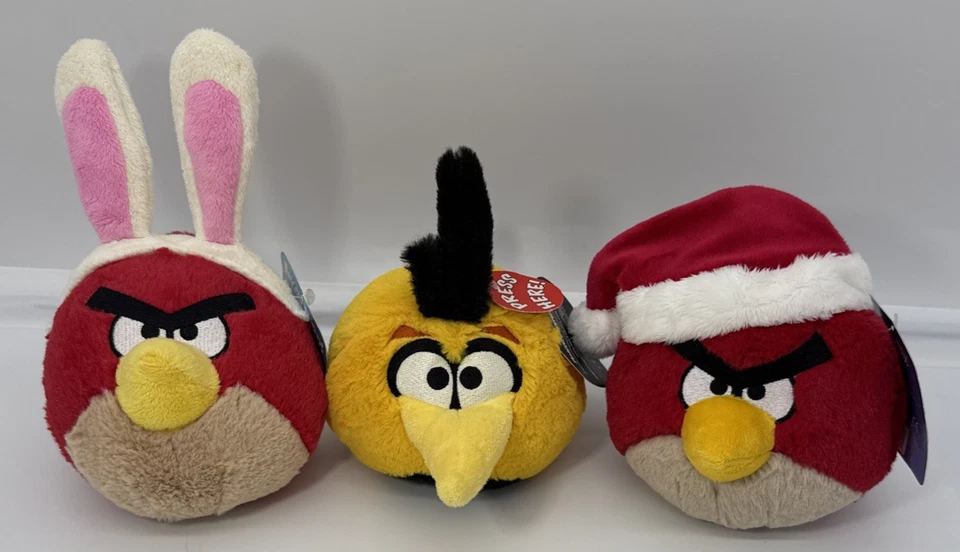 Lote = 3 Angry Birds 5” Peluche: Santa, Conejo, Burbujas (funciona) con Etiquetas Commonwealth Foto 1 de 4