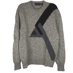 Vintage Peter England Rundhals Pullover 100% Shetland Wolle grau Dreieck Large - Bild 1 von 6