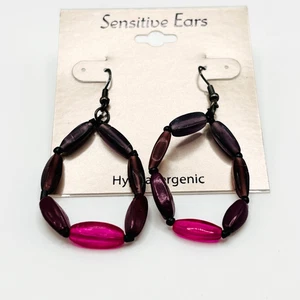 Sensitive Ears Purple Pink Beaded Hoop Earrings Lightweight Hypoallergenic NWT - Picture 1 of 3