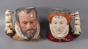 ROYAL DOULTON ARMADA QUEEN ELIZABETH 6821 + KING PHILIP SPAIN D6822 JUGS - Picture 1 of 11