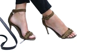 Joie Pippi Armeegrün Wildleder Leder Fransen Knöchelriemen Absatz Sandalen 38/8 US - Bild 1 von 1