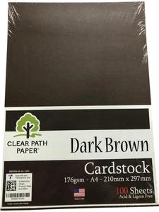 CLEAR PATH PAPER Dark Brown Cardstock A4 176gsm Acid Free 100 Sheets - Picture 1 of 3
