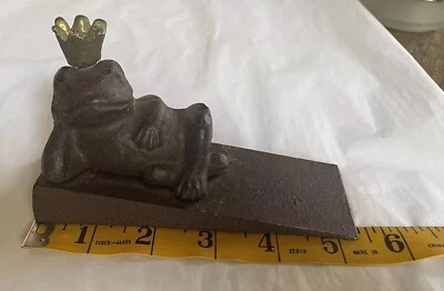 Frog Prince With Golden Crown Cast Iron Doorstop Wedge Rustic Brown - Image 1 of 4