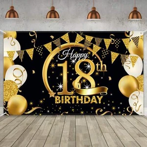 18th Birthday Banner Backdrop Photo Booth Background Party Decor - Picture 1 of 6