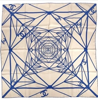 CHANEL Bufanda Estola Azul Beige Claro Coco Bandana Seda Mujer Auténtica Nueva Caja 90 cm  Foto 1 de 4