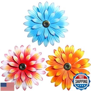 3 Pcs Metal Flower Wall Art 3D Metal Daisy Flower Wall Decor Multiple Layer H - Picture 1 of 5