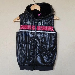 B&H Vest Youth Girl 14 "OMG...I LOVE... CHEERLEADING!" Black Puffer Hoodie Quilt - Picture 1 of 10