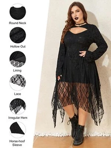 PLUS SIZE ⭐Women Sexy Long Sleeve Lace Mesh Nightdress Lingerie Hollow Sleepwear - Picture 1 of 20