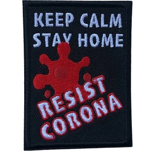 Keep Calm Stay Home Resist Virus Embroidered 2" x 2.75" Size Patch Iron-On DIY - Picture 1 of 2