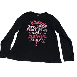 Black Long sleeve Cancer Cure T-Shirt Youth XL - Picture 1 of 2