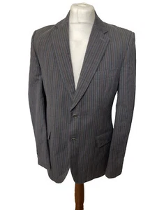 Mulberry Grey Striped Jacket Size UK 40 Regular Tailored Blazer Wool Cotton Mix - Picture 1 of 14