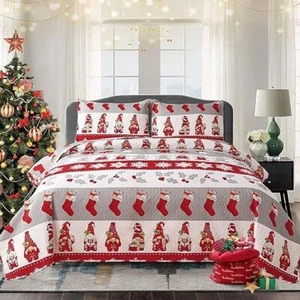 3 Pcs Festive Christmas Quilt Bedspread Set Holiday Bedding Shams Twin Xmas Bed - Picture 1 of 6