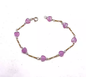 New 14k Gold Pink Heart Bead Bracelet - Picture 1 of 3