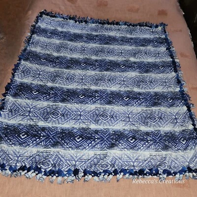 Blue Luxe Asteca Chambre/Tiedye QUENTE FEITO À MÃO 2 camadas cobertor de gravata/jogo 50"× 60" - Imagem 1 de 4