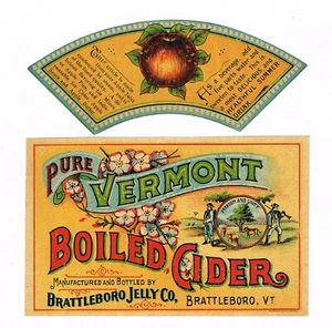 ORIGINAL BOTTLE LABEL VINTAGE C1900 BRATTLEBORO JELLY VERMONT BOILED CIDER PURE - Picture 1 of 1