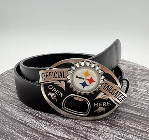 Pittsburgh Steelers Belt Mens 36 NFL Leather Logo Bottle Opener Tailgater NCAA - Picture 1 of 9