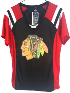 NHL Chicago Blackhawks Damen Schwarz Schnürung Kurzarm Trikot, Large - Bild 1 von 8