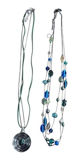 Lia Sophia Necklace Lot - Multi Colored Beaded & Green Stone Medallion Boxed - Picture 1 of 8