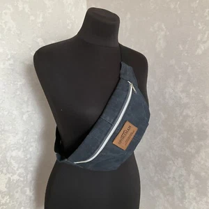 Denim fanny pack, Gray casual hip pouch, Denim shabby waist bag - Picture 1 of 12