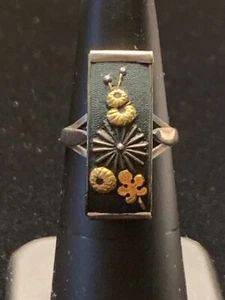 Antique Meiji Era Japanese Shakudo Gold Floral and silver ring - Picture 1 of 14