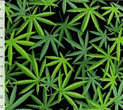 Alexander Henry Herb Marijuana Leaf Cotton Fabric Cannabis Plant Ganja Green 420