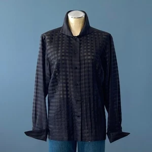 Pre-Owned Ellen Tracy Sheer Black Silk & Cotton Organza Pleated Tunic Blouse - 8 - Picture 1 of 2