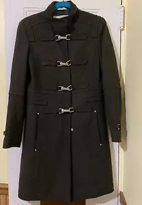 Perry Ellis Portfolio Woman’s Full Length Wool Military Dress Coat Olive Green 6 - Picture 1 of 8