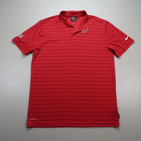 Arizona Cardinals Shirt Mens Medium Red Nike Polo Dri Fit Striped On Field NFL Cover