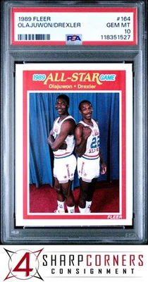 1989 FLEER #164 HAKEEM OLAJUWON-CLYDE DREXLER HOF PSA 10 - Image 1 of 3