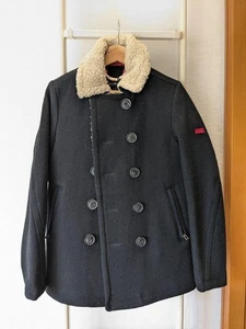 Superdry Black Pea Mantel Damen Wollmischung Regular Fit warm Fleece gefüttert Gr. M - Bild 1 von 7