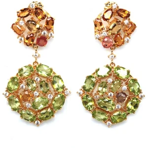 925 Sterling Silver 4 x 6 mm. Green Peridot, Citrine & Zircon Earrings - Picture 1 of 4