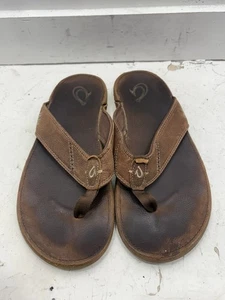 Olukai Nui Herren Leder Flip Flop Sandalen Größe 13 Braun Komfort Bogen - Bild 1 von 5