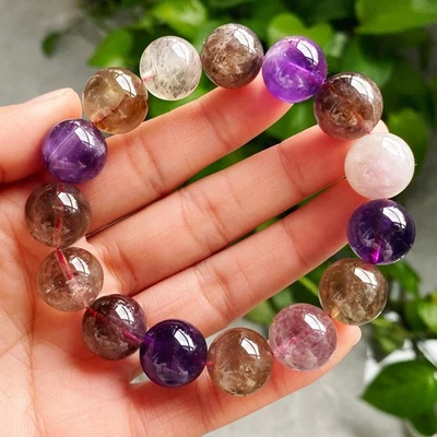 14-14.5mm Natural Auralite 23 Crystal Quartz Beads Bracelet 2555 - Image 1 of 4