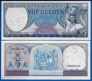 Suriname P-120b 5 Gulden Year 1963 Uncirculated Banknote - Picture 1 of 1