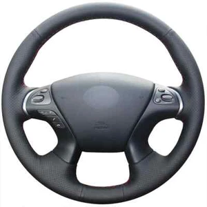 Hand-stitched Black Leather Steering Wheel Cover for Infiniti JX35 M M25 M35 M37 - Picture 1 of 6