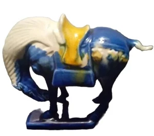 Mid 20th Century Tang Dynasty-Style Sancai Glazed Ceramic War Horse Figurine - Picture 1 of 4